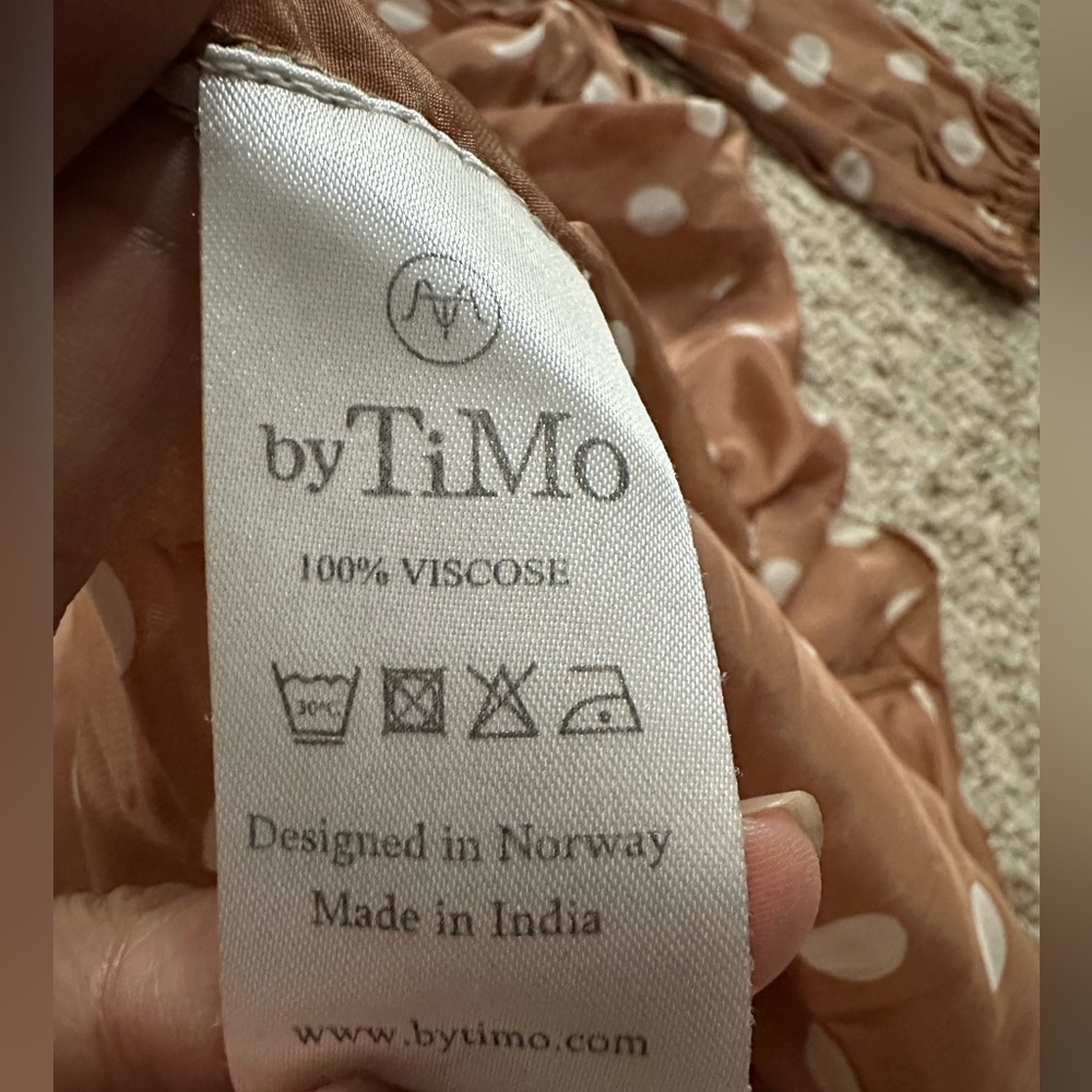 By TiMo POLKA-DOT CHIFFON MIDI DRESS CAMEL size XS - Picture 4 of 4